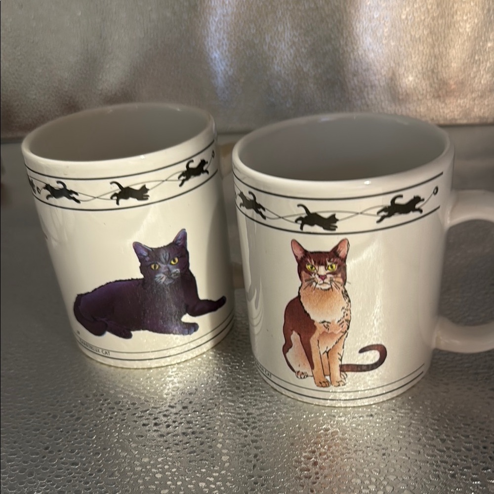 Charming Cat Design Ceramic Mug Set - Black and Brown